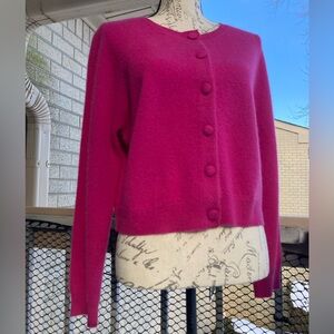 Joie Hot Pink Fuchsia Raspberry Pink Cashmere Cropped Cardigan Covered Buttons